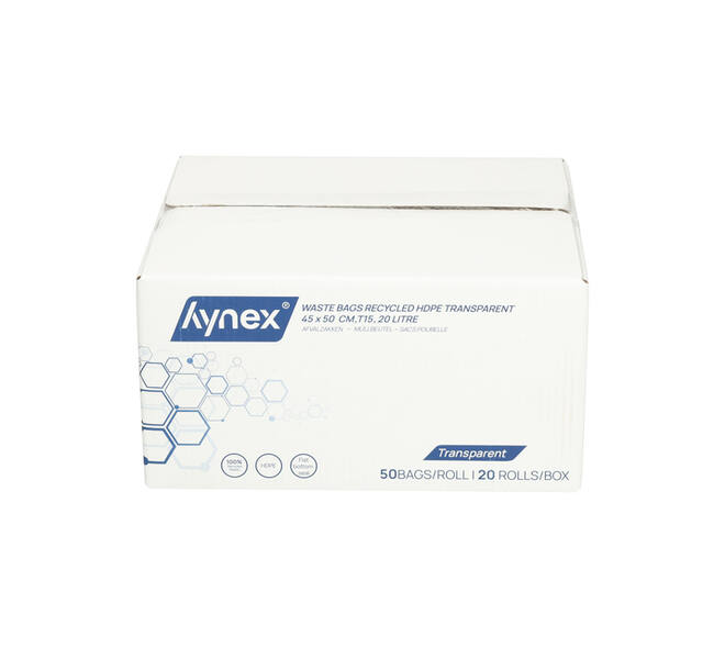 Afvalzak Hynex 45x50cm HDPE recycled T15 20L transparant rol à 50 stuks