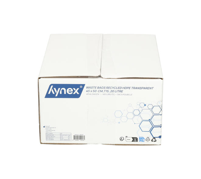 Afvalzak Hynex 45x50cm HDPE recycled T15 20L transparant rol à 50 stuks