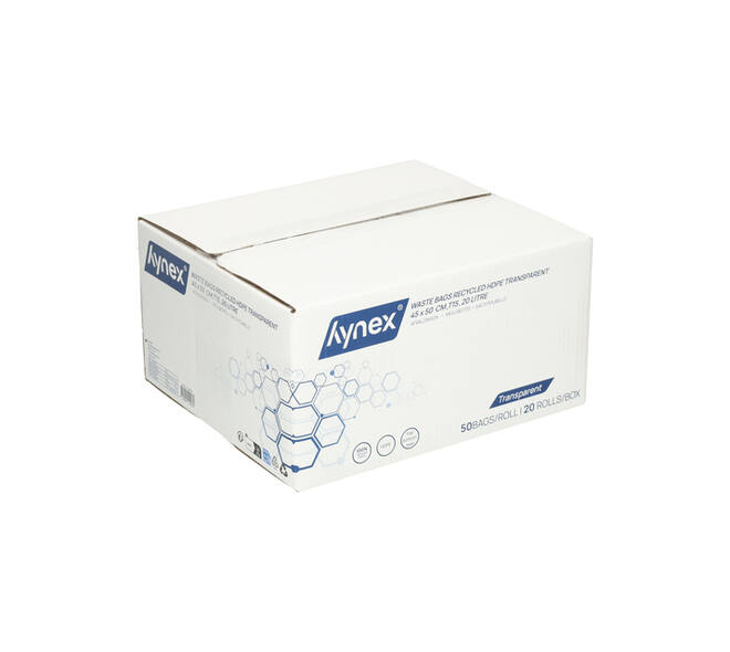 Afvalzak Hynex 45x50cm HDPE recycled T15 20L transparant rol à 50 stuks