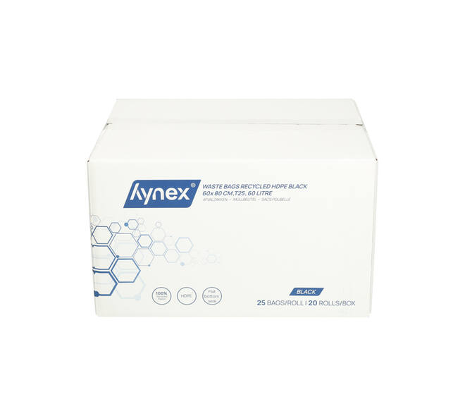 Afvalzak Hynex 60x80cm HDPE recycled T25 60L zwart rol à 25 stuks