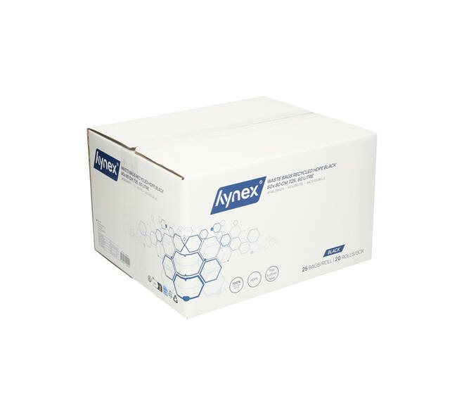 Afvalzak Hynex 60x80cm HDPE recycled T25 60L zwart rol à 25 stuks