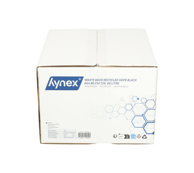 Afvalzak Hynex 60x80cm HDPE recycled T25 60L zwart rol à 25 stuks