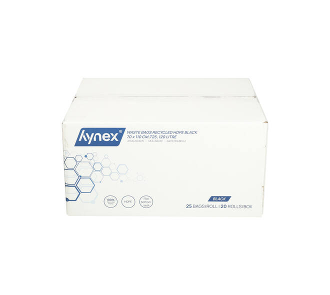 Afvalzak Hynex 70x110cm HDPE recycled T25 120L zwart rol à 25 stuks