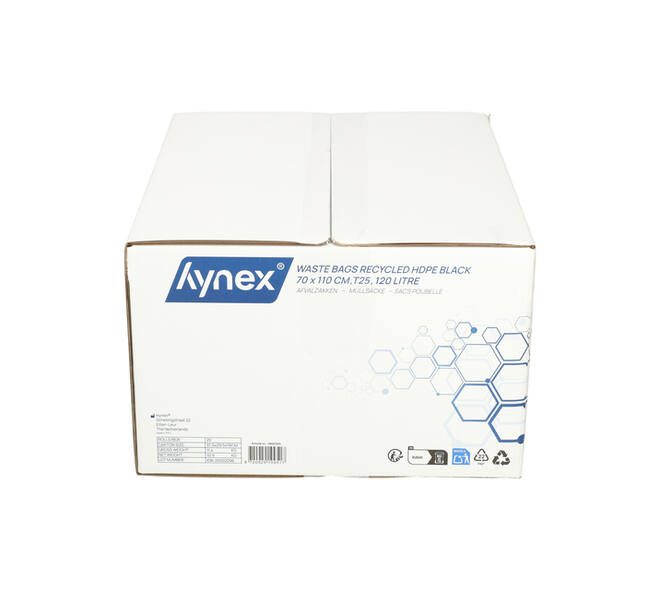 Afvalzak Hynex 70x110cm HDPE recycled T25 120L zwart rol à 25 stuks