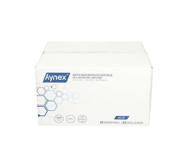Afvalzak Hynex 70x110cm HDPE recycled T25 120L blauw rol à 25 stuks
