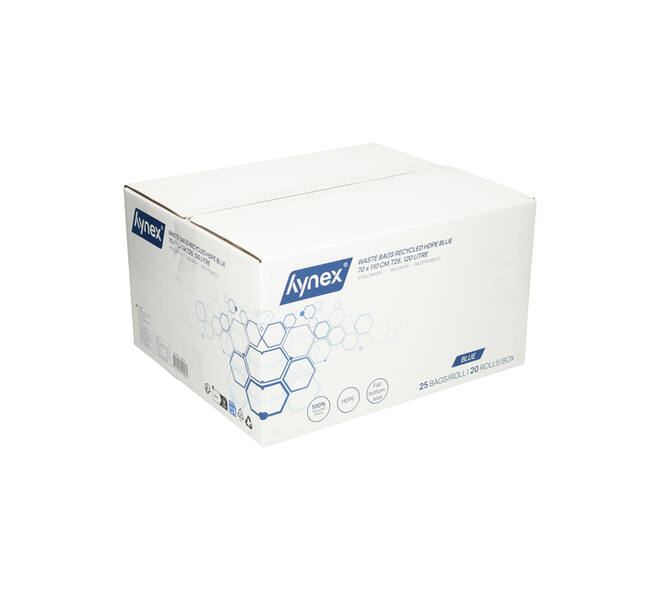 Afvalzak Hynex 70x110cm HDPE recycled T25 120L blauw rol à 25 stuks