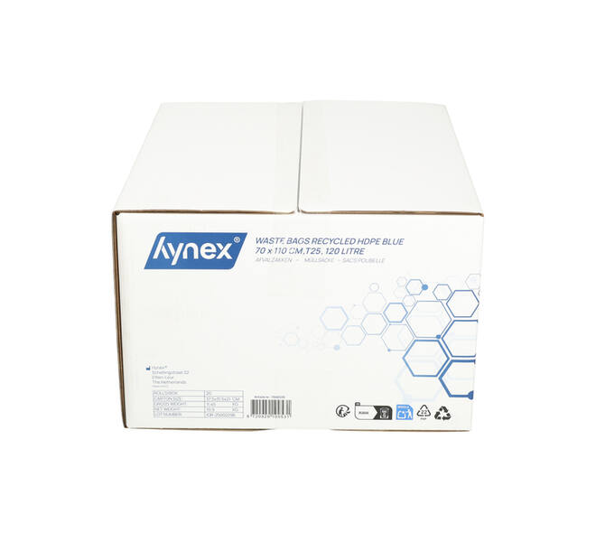 Afvalzak Hynex 70x110cm HDPE recycled T25 120L blauw rol à 25 stuks