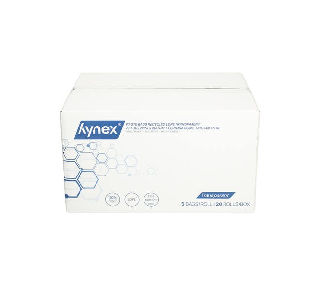 Afvalzak Hynex 70/15x200cm LDPE recycled T80 400L transparant ponsgaten rol à 5 stuks