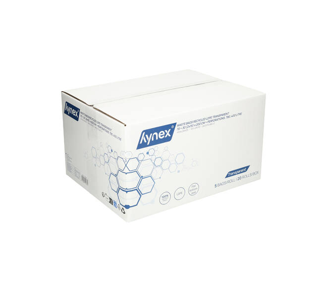Afvalzak Hynex 70/15x200cm LDPE recycled T80 400L transparant ponsgaten rol à 5 stuks