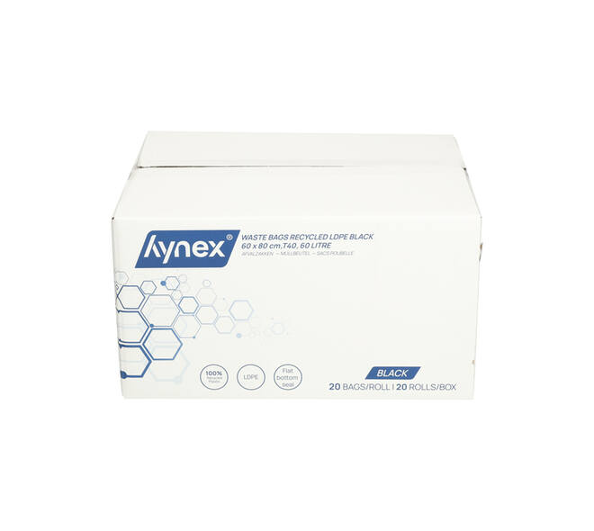 Afvalzak Hynex 60x80cm LDPE recycled T40 60L zwart rol à 20 stuks