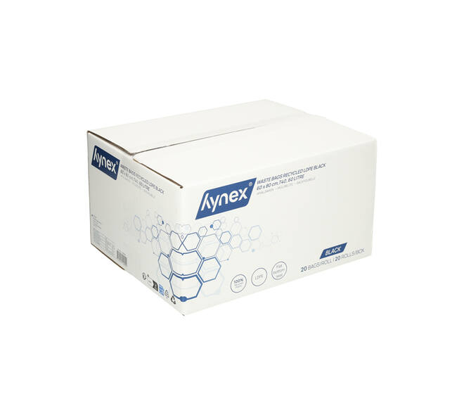 Afvalzak Hynex 60x80cm LDPE recycled T40 60L zwart rol à 20 stuks