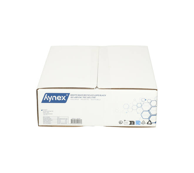 Afvalzak Hynex 60x80cm LDPE recycled T60 60L zwart rol à 20 stuks