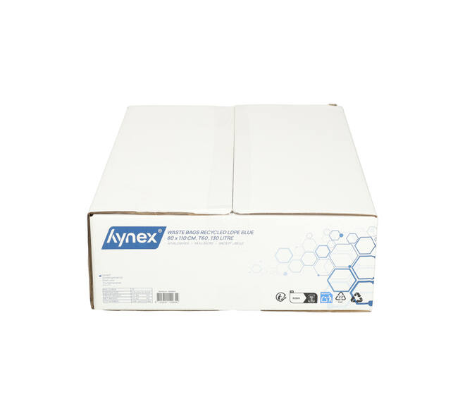 Afvalzak Hynex 80x110cm LDPE recycled T60 130L blauw rol à 20 stuks