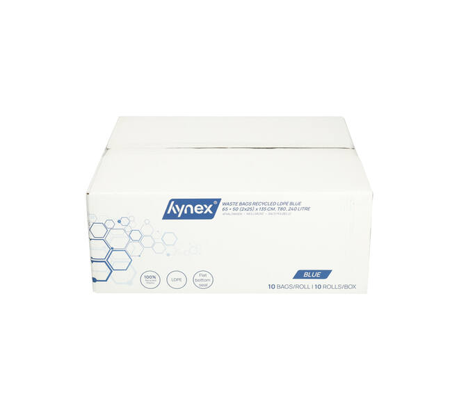 Afvalzak Hynex 65/25x135cm LDPE recycled T80 240L blauw rol à 10 stuks