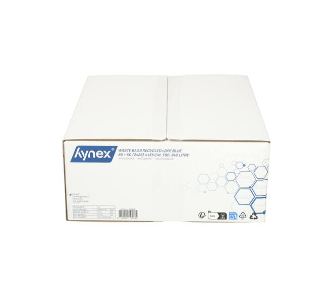 Afvalzak Hynex 65/25x135cm LDPE recycled T80 240L blauw rol à 10 stuks