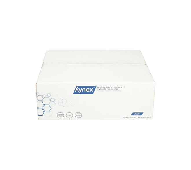 Afvalzak Hynex 70x110cm LDPE recycled T60 120L blauw rol à 20 stuks