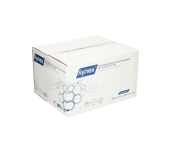 Afvalzak Hynex 63x70cm HDPE recycled T15 50L transparant rol à 50 stuks
