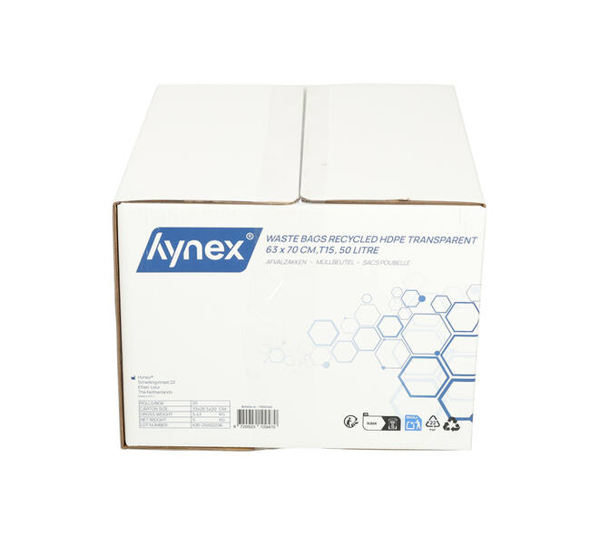 Afvalzak Hynex 63x70cm HDPE recycled T15 50L transparant rol à 50 stuks