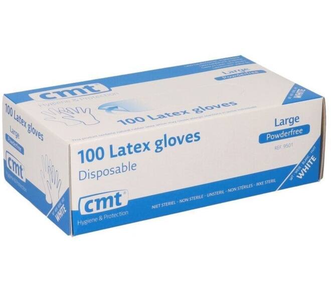 Handschoen CMT L latex poedervrij wit 100 stuks
