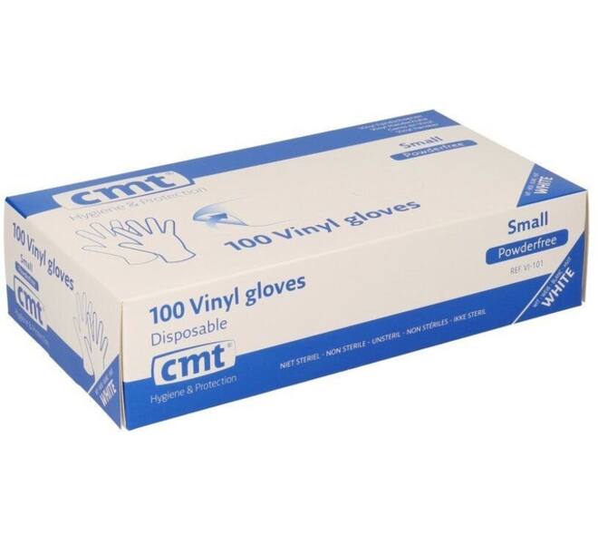 Handschoen CMT S vinyl poedervrij wit 100 stuks
