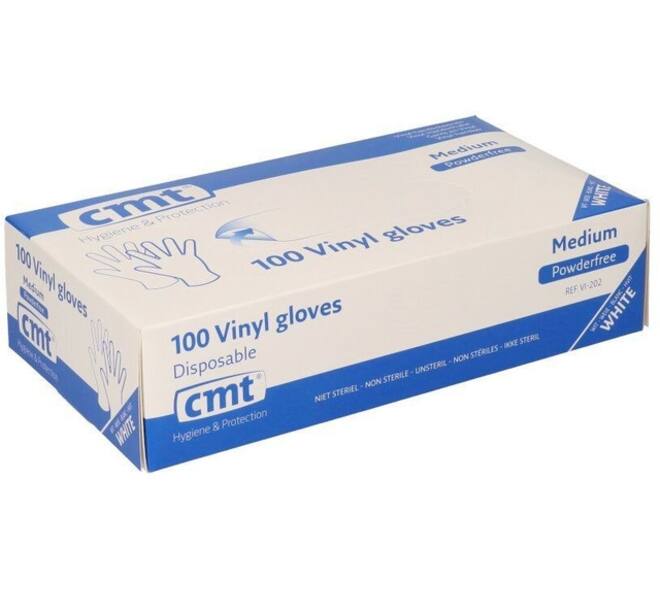 Handschoen CMT M vinyl poedervrij wit 100 stuks