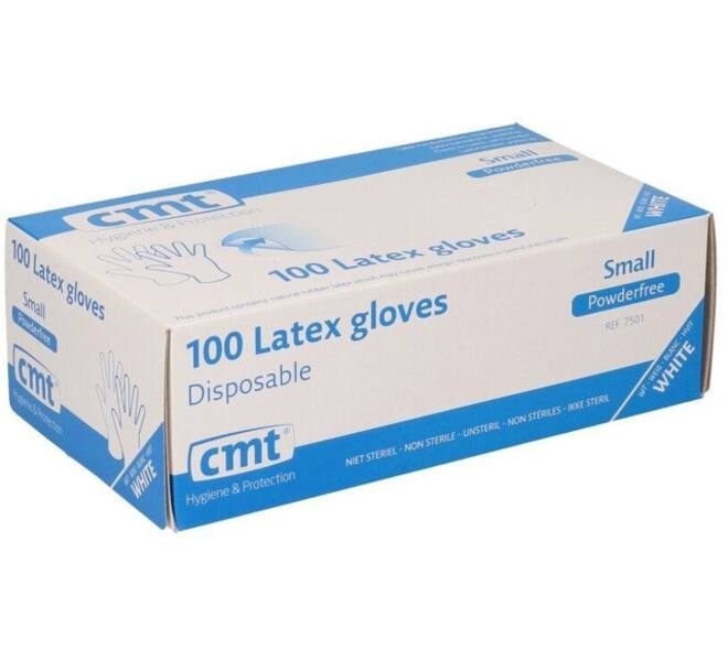 Handschoen CMT S latex poedervrij wit 100 stuks