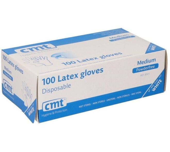 Handschoen CMT M latex poedervrij wit 100 stuks