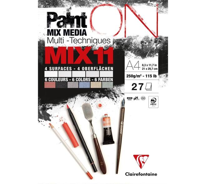 Mix Media Papier Clairefontaine 11 A4 Paint On 27 vel 250gram assorti