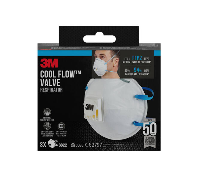 Stofmasker 3M voor schuren 8822 FFP2 met ventiel 3 stuks