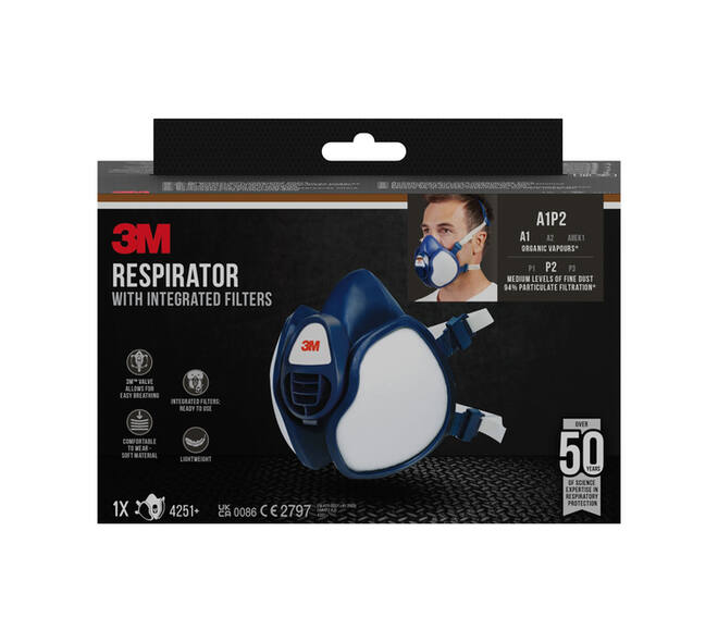 Mondmasker 3M met geïntegreerde filters 4251+, A1P2 organische dampen