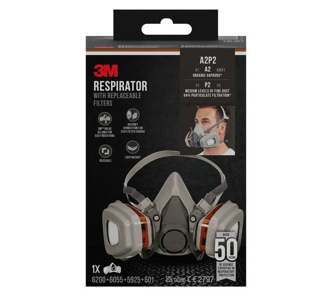 Mondmasker 3M met vervangbare filters 6002KIT-1, A2P2 organische dampen