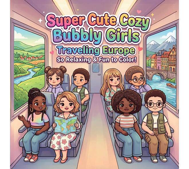 Kleurboek Cute Cozy Bubbly Girls Traveling