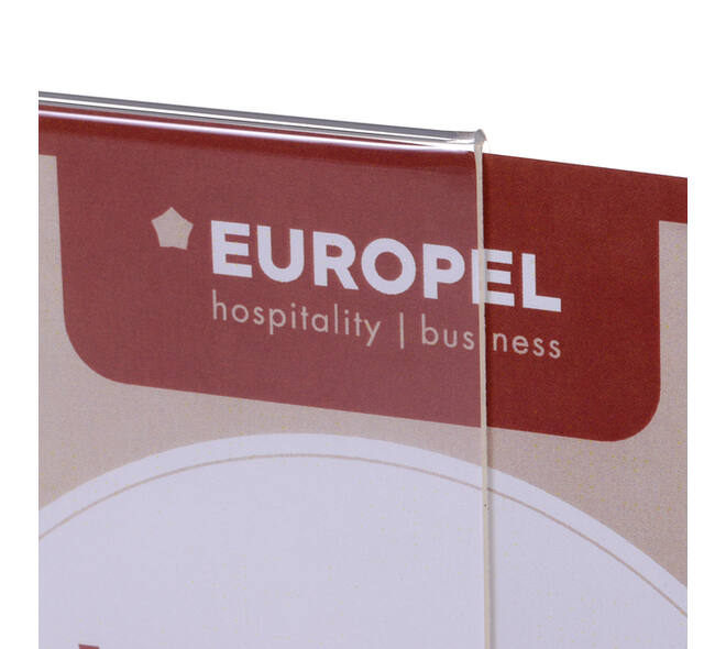 Kaarthouder Europel acryl houten voet A6 liggend 5 stuks