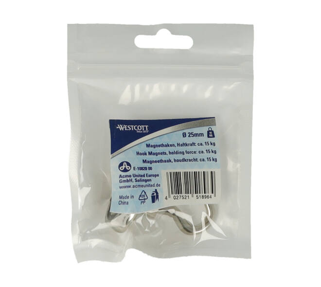 Magneet met haak Westcott 25mm zilver Trekkracht +/- 15kg