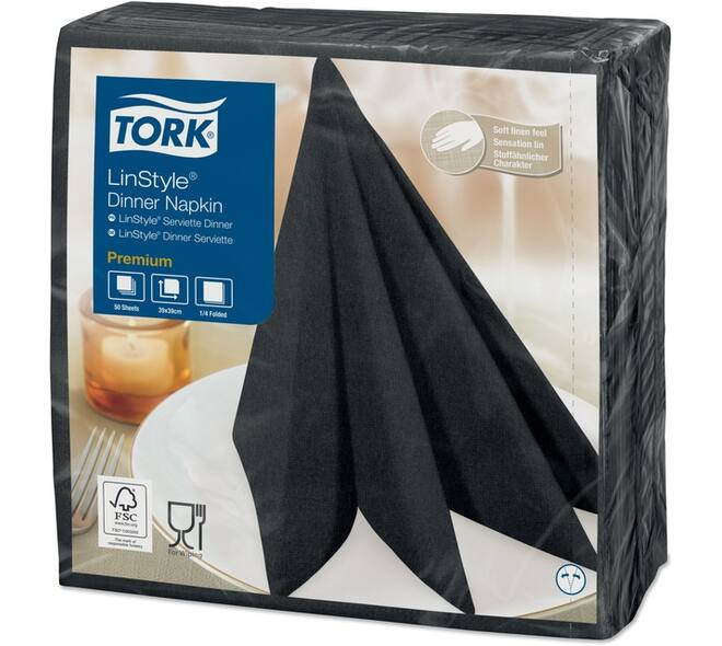 Dinerservet Tork Linstyle Premium 1/4 vouw 1-laags 390x390mm 50 vel zwart 478825