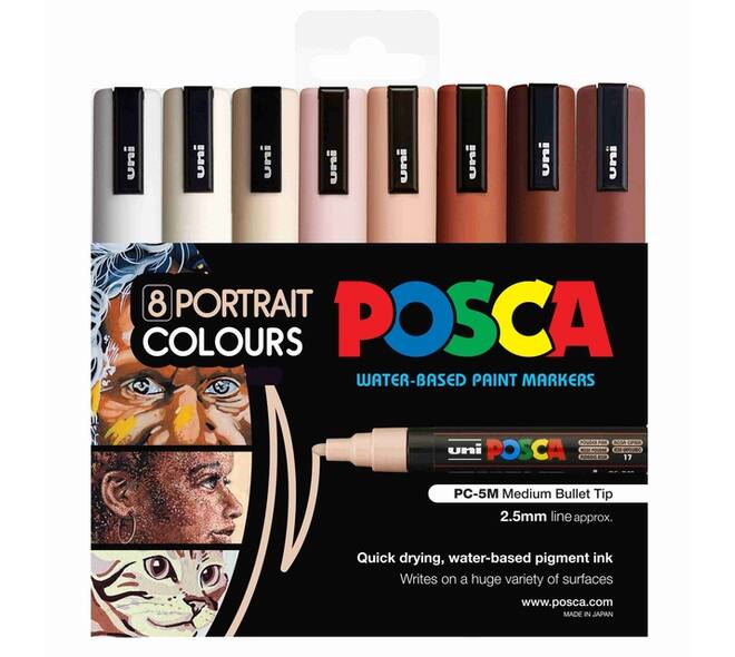 Paintmarker Uni POSCA PC5M medium portret kleuren set à 8 stuks