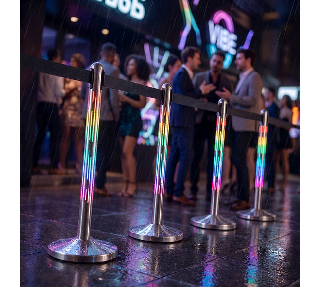 Afzetpaal Securit Nova RVS met rolband en RGB-verlichting 100cm zilver