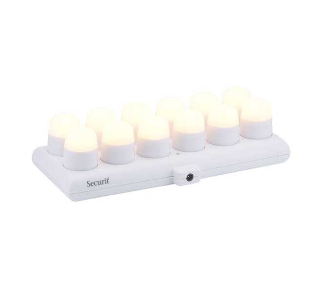 Theelicht Securit Amsterdam LED warmwit met oplaadstation 12 stuks wit