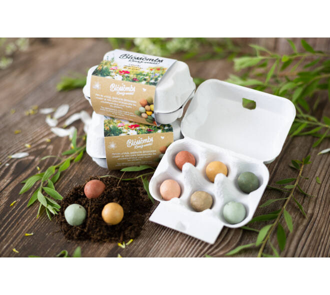 Giftbox Blossombs bloemen eierdoosje à 6 zaadbommetjes