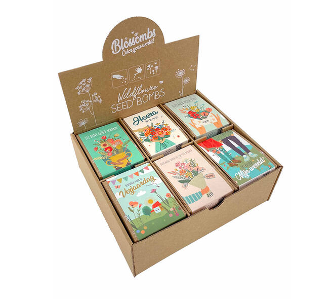 Giftbox Blossombs bloemen assorti display à 24 zaadbommetjes