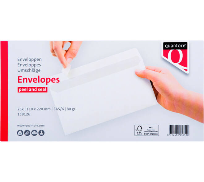 Envelop Quantore bank EA5/6 110x220mm zelfklevend wit 25 stuks