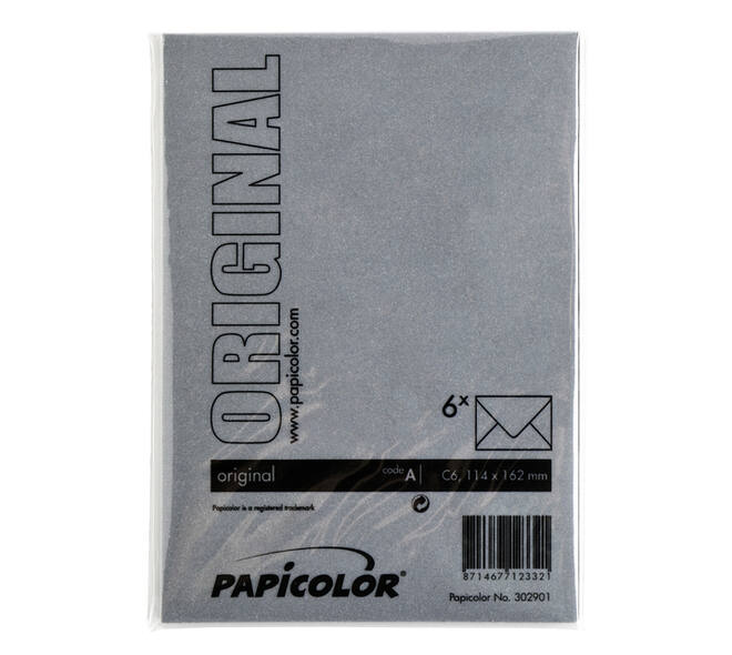 Envelop Papicolor C6 114x162mm ravenzwart pak à 6 stuks