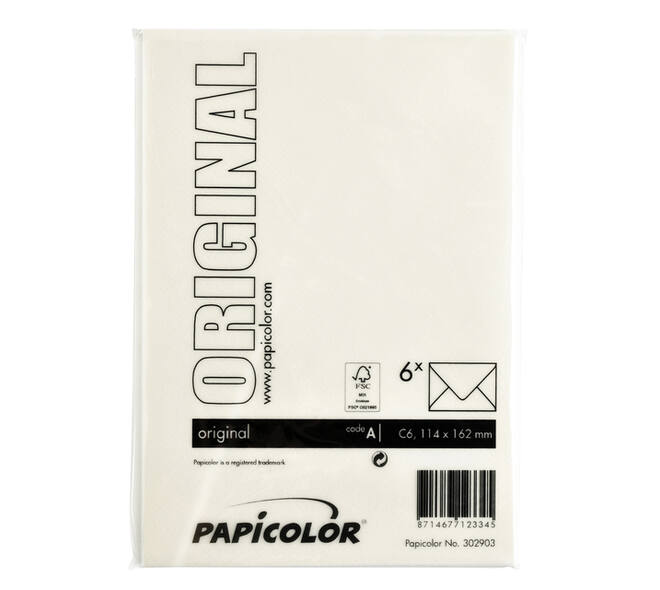 Envelop Papicolor C6 114x162mm anjerwit pak à 6 stuks