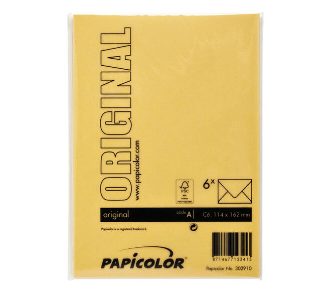Envelop Papicolor C6 114x162mm dottergeel pak à 6 stuks