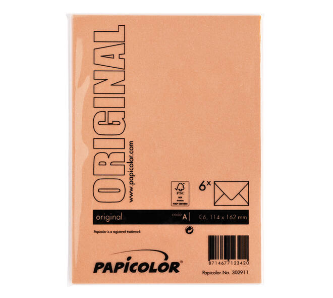 Envelop Papicolor C6 114x162mm oranje pak à 6 stuks