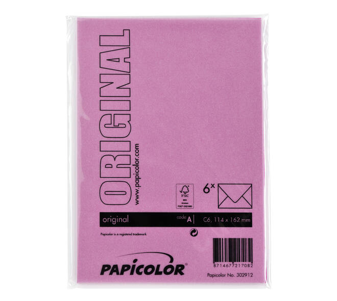 Envelop Papicolor C6 114x162mm felroze pak à 6 stuks