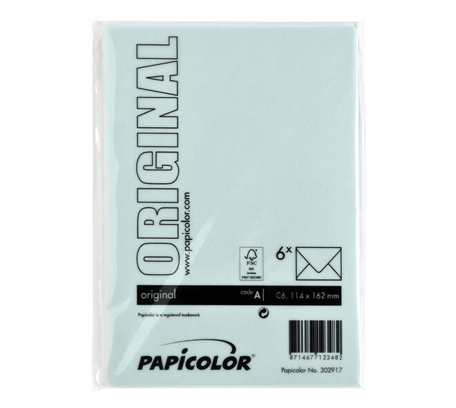 Envelop Papicolor C6 114x162mm zeegroen pak à 6 stuks