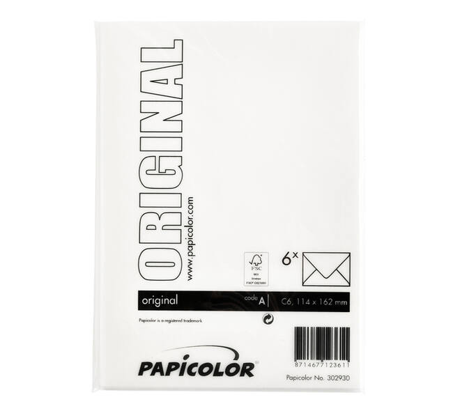 Envelop Papicolor C6 114x162mm hagelwit pak à 6 stuks