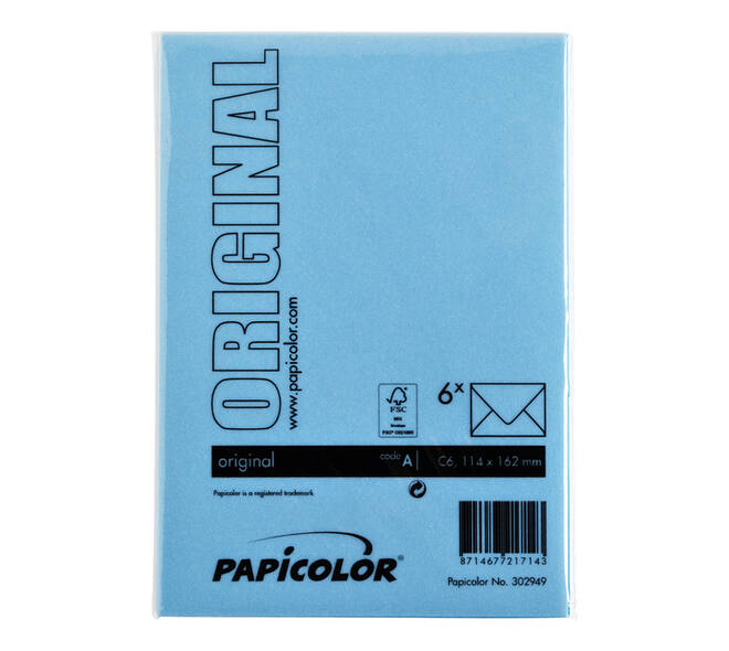 Envelop Papicolor C6 114x162mm hemelsblauw pak à 6 stuks