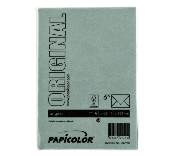 Envelop Papicolor C6 114x162mm dennengroen pak à 6 stuks